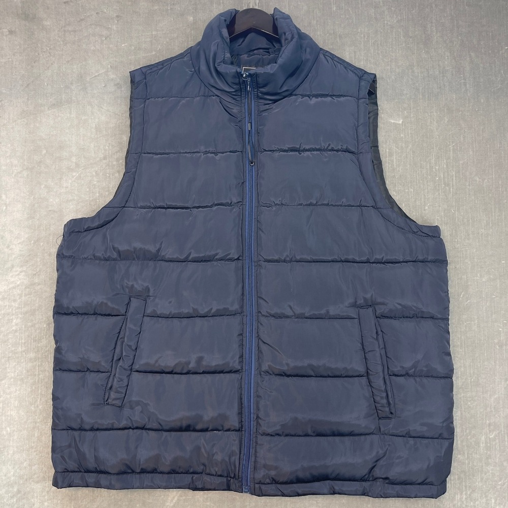 YS Quilted Puffer Vest Mens‎ X-Large Navy Blue Full Zip Stand Collar